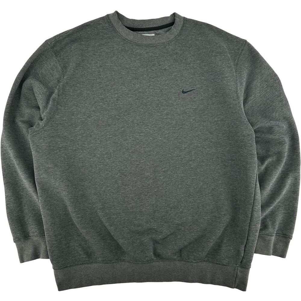 VTG y2k Mens Grey Nike Navy Blue Mini Swoosh Crewneck Sweatshirt Sz L Silver Tag